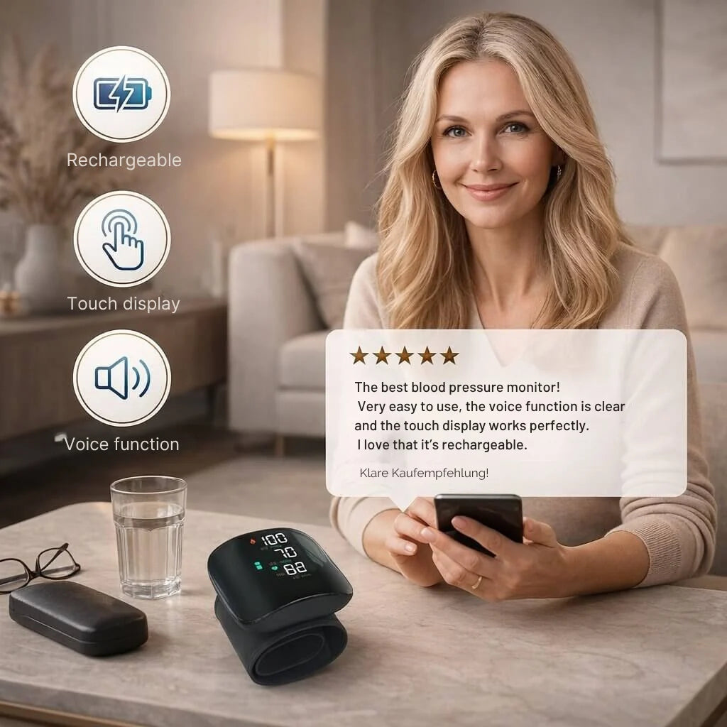 Wrist Blood Pressure Monitor Touch Display & Voice Function