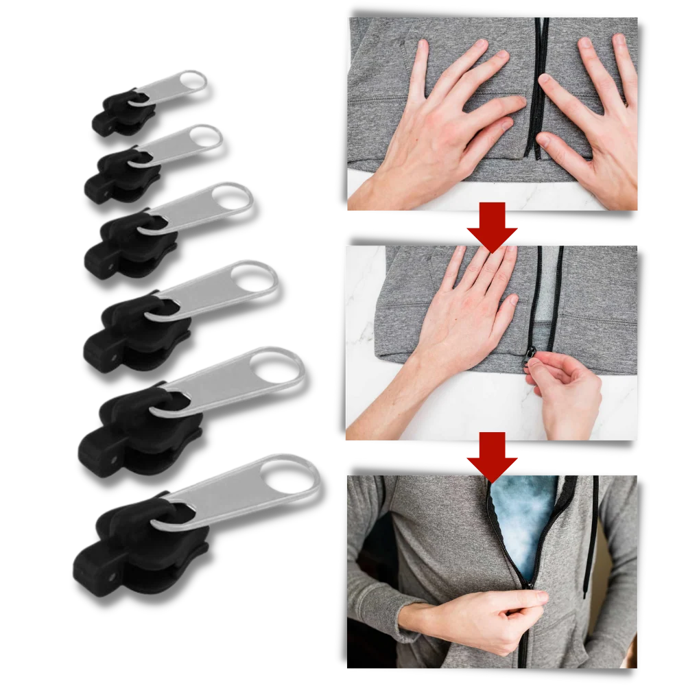 Zipper Slider Repair Set Aluminum Tool-Free Set of 6